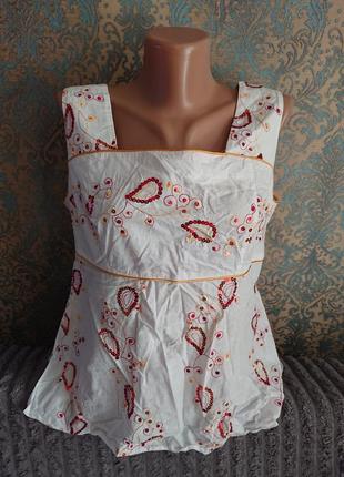 Красивая блуза с вышивкой хлопок р.44 /46 блузка майка