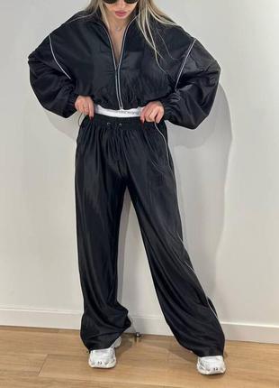Костюм спортивный в стиле alexander wang плащевка ветровка брюки черный на молнии