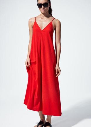 Платье длинное макси красное женское платье сарафан h&m hm 1238219002 оригинал ✅ xs s m l xl
