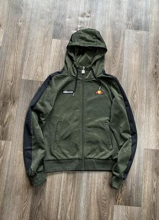 Ellesse жіноча зіпка з капюшоном кофта зіп худі з лампасами флісова  хакі олива темно зелений оригінал м