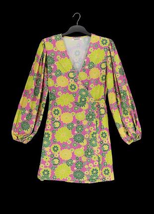 Лёгкое платье на запах "glamorous" с длинными пышными рукавами, uk10/eur38.