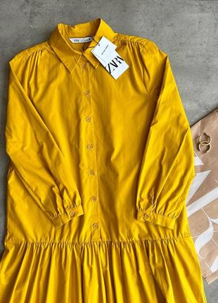 Яскрава бавовняна сукня міді від zara, сукня-сорочка, в наявності ✅