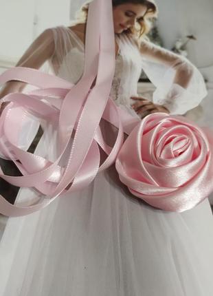 Чокер квітка атласна рожева троянда стрічка шнурок на шию кольє4 фото