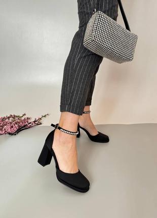 Шикарні жіночі туфлі на підборах, текстиль, чорний, 36-37-38-39-401 фото