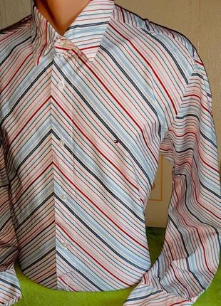 Шикарная белая рубашка в разноцветную полоску tommy hilfiger 80's 2 ply made in mauritius