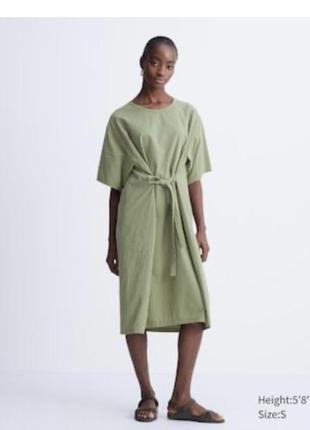 Сукня uniqlo u оливкова 3way seersucker short-sleeve dress