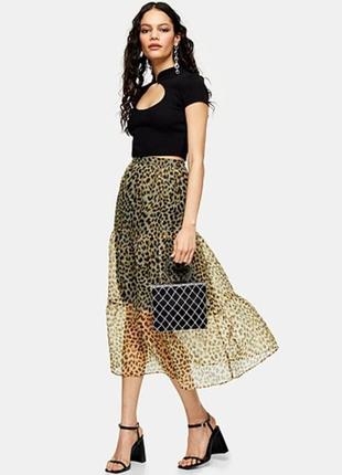 Брендовая стильная леопардовая юбка из органзы topshop этикетка