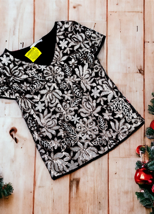 Брендовая нарядная вышитая в паетки блуза топ george цветы этикетка