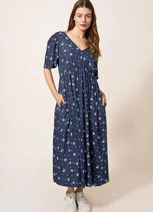 Платье длинное натуральное white stuff с карманами в принт