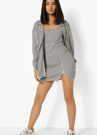Трикотажний костюм у клітинку із віскози сарафан+кардиган boohoo #3349,3311
