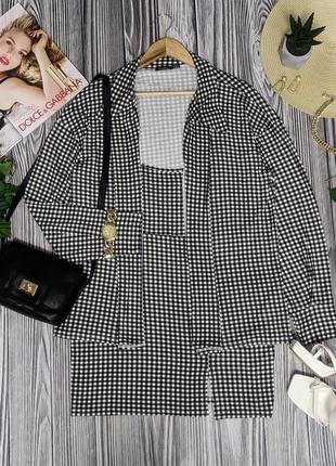Трикотажний костюм у клітинку із віскози сарафан+кардиган boohoo #3349,33115 фото