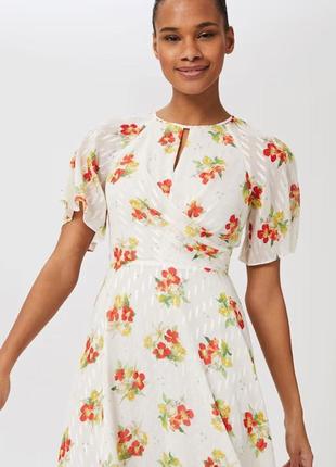 Платье миди длинное цветочное в принт цветам нежное нарядное с люрексом hobbs сток новое шифоновое