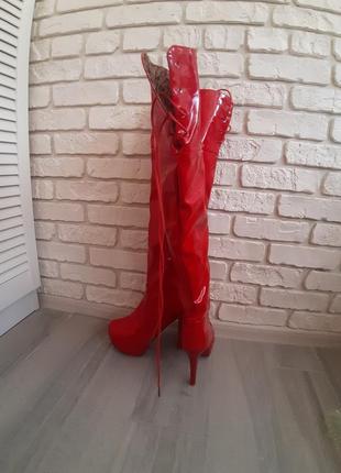 Ботфорти стріпи лак (латекс) червоні