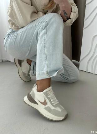 Женские кожаные, бежевые с белым, стильные и качественные кроссовки. от 37 до 41 гг. 9512 мм5 фото