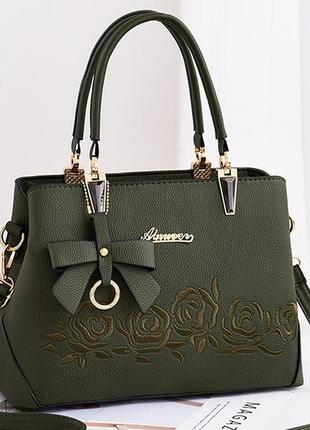 Женская огородная сумка женская сумочка городская с цветами с цветками с вышивкой с вышивкой зеленой зеленой зелени