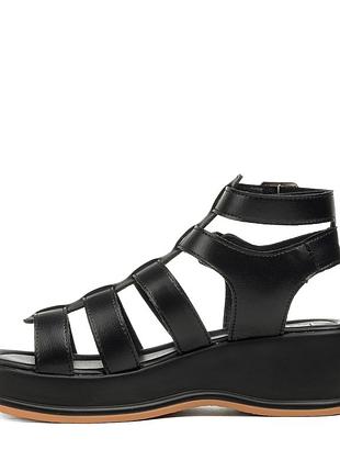 Босоніжки шкіряні на зручній платформі та танкетціі,на високій підошві ,стильні і модні чорні 1350л4 фото