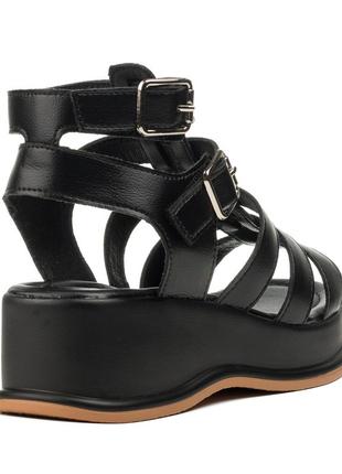 Босоніжки шкіряні на зручній платформі та танкетціі,на високій підошві ,стильні і модні чорні 1350л2 фото