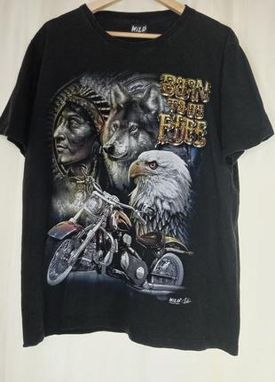 Черная мужская байкерская футболка под винтаж