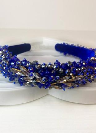 Ободок для волос ручной работы. синяя диадема из камня. украшение для волос