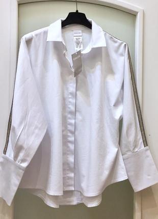 Нова.блуза брендова madeleine pearl white chain trim cotton shirt blouse оригінал  size 36 s/m