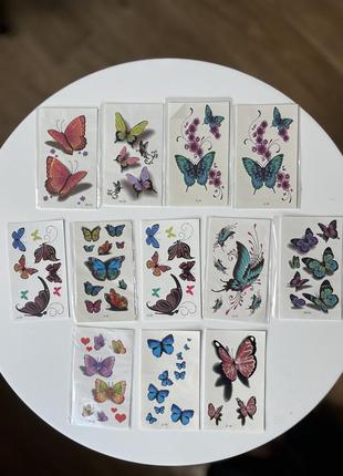 Переводная тату (уп. 5 шт), бабочки цветы, бабочка2 фото