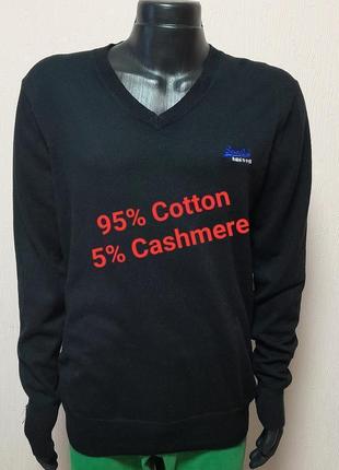 Стильный хлопковый пуловер чёрного цвета с добавлением кашемира superdry cashmere blend