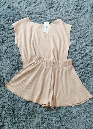 Легкий домашній костюмчик у рубчик топ та спідниця шорти