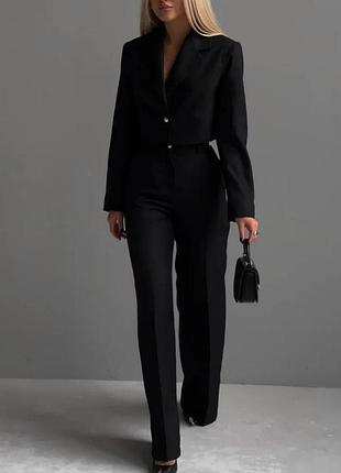 ❤️ шикарний брючний жіночий чорний костюм піджак пиджак жакет штани брюки