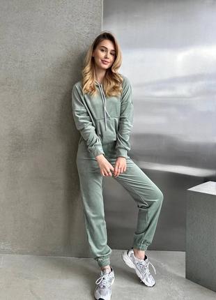 Спортивний костюм велюр велюровий кофта жіночий шви весна осінь штани прямі по фігурі джогери завужені прогулянковий манжети
