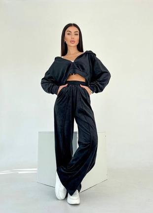 🌈4! реал! шикарный женский спортивный черный велюровый костюм велюр бархат плющ женский