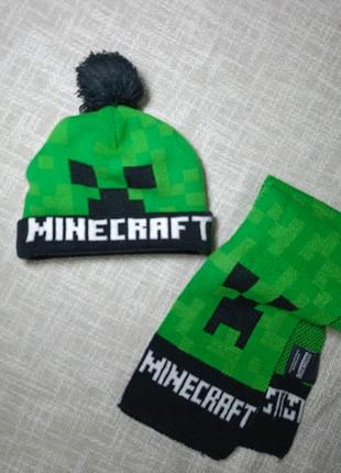 Зимний комплект "minecraft" салатовый шапка и шарф minecraft. комплект minecraft шапка и шарф.