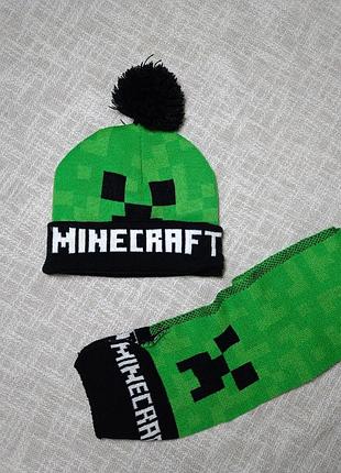Зимний комплект "minecraft" салатовый шапка и шарф minecraft. комплект minecraft шапка и шарф.