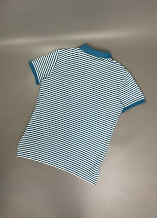 Белая футболка поло polo ralph lauren в голубую полоску, полоску, полосатая, ральф лорен, лаурен, лого, логотип, с воротником, оригинал3 фото
