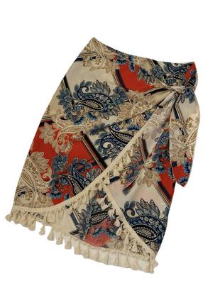 Юбка с бахромой, этно, бохо, пейсли