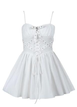 Сукня біла з хрестом та стрічками в стилі лоліта готика