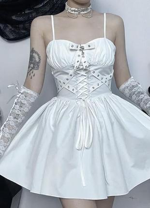 Сукня біла з хрестом та стрічками в стилі лоліта готика