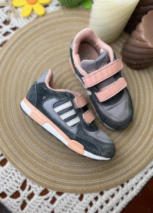 1+1=3 🔥 кросівки adidas 27 р 17 см замша сірі рожеві на липучках