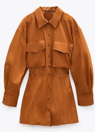 Zara  поплінова сукня сорочка міні цегляного кольору /10090/
