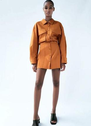 Zara поплиновое платье рубашка мини  /10090/