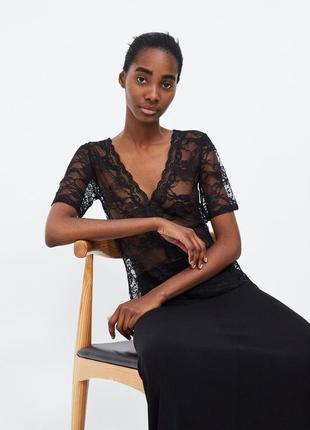 Блуза zara s мереживо стрейч нюанс6 фото