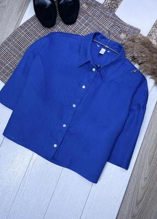 Льняная рубашка h&m xs s oversize рубашка прямая короткая рубашка из льна1 фото