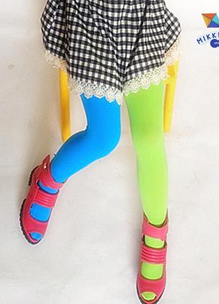 Детские сине-салатовые двухцветные капроновые колготы
