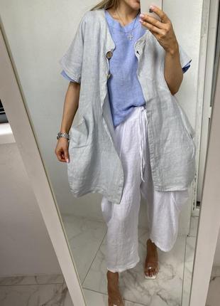 Італія лляний сірий кревдиган накидка блуза з льону туніка