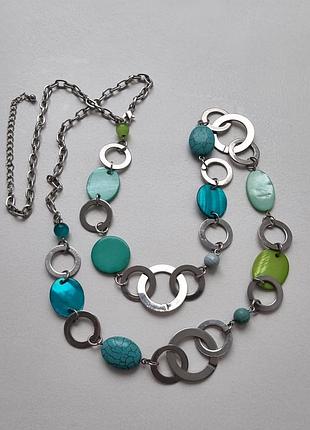Стильне ефектне бірюзове намисто, кольє, буси
