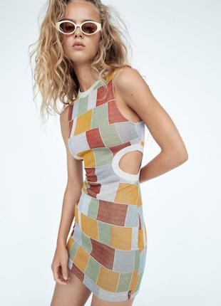 Новое мини платье zara колорблок, теплое платье под твид зелено-коричневая