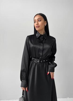 Платье - макси женское длинное, атласное, с длинным рукавом нарядное, вечернее на...