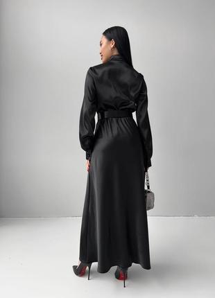 Платье - макси женское длинное, атласное, с длинным рукавом нарядное, вечернее на...