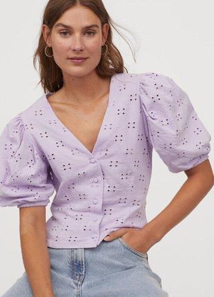 Хлопковый топ блузка с вышивкой ришелье прошва от h&m