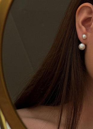 Сережки 2в1 перлинки xuping медичний сплав родій жемчуг