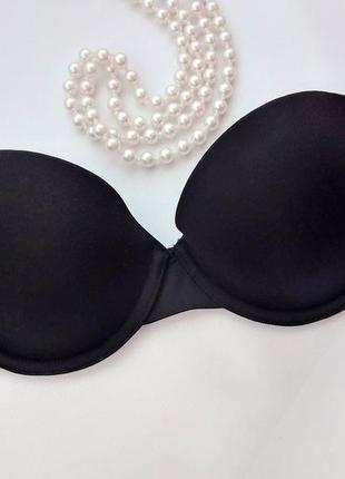 75с гладкий контурний чорний бюстгальтер балконет без бретелей h&m